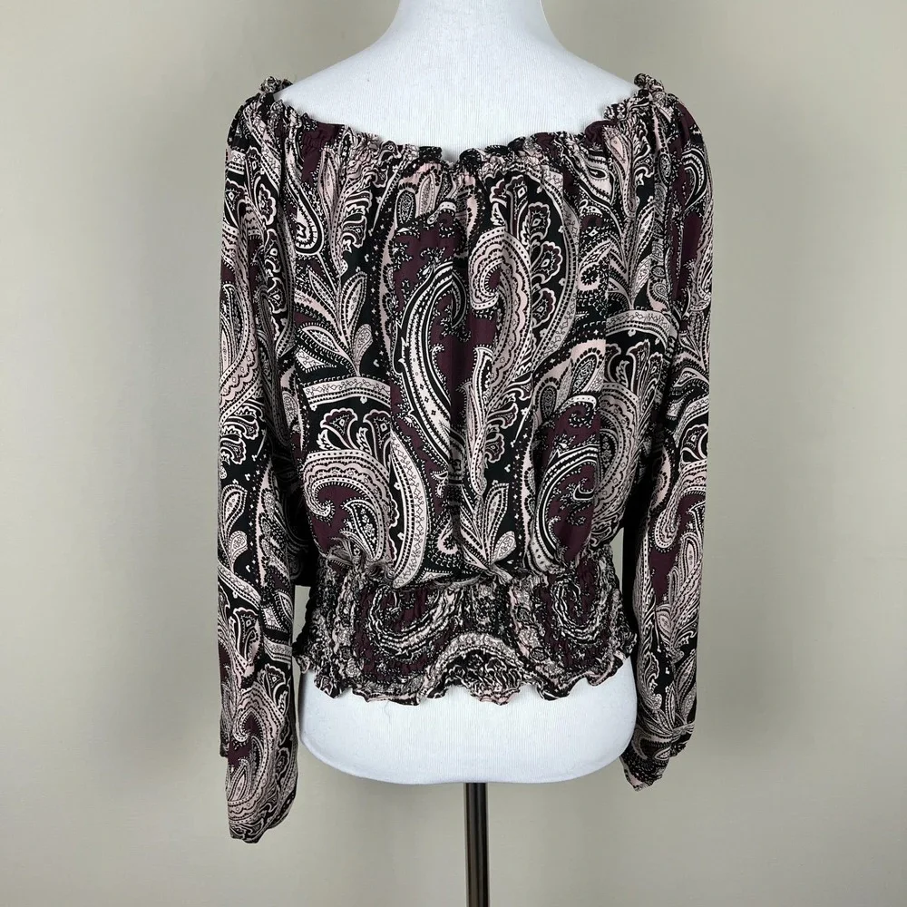 Michael Kors Blouse Top Womens‎ XL Paisley Off The Shoulder Silk Sheer Cropped